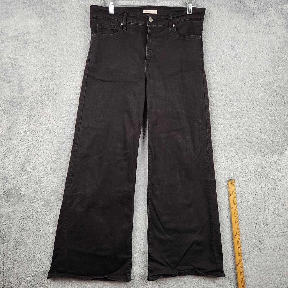 Levis 318 Shaping Wide Leg Jeans Womens 31x32 Black Baggy Grunge Western Dark